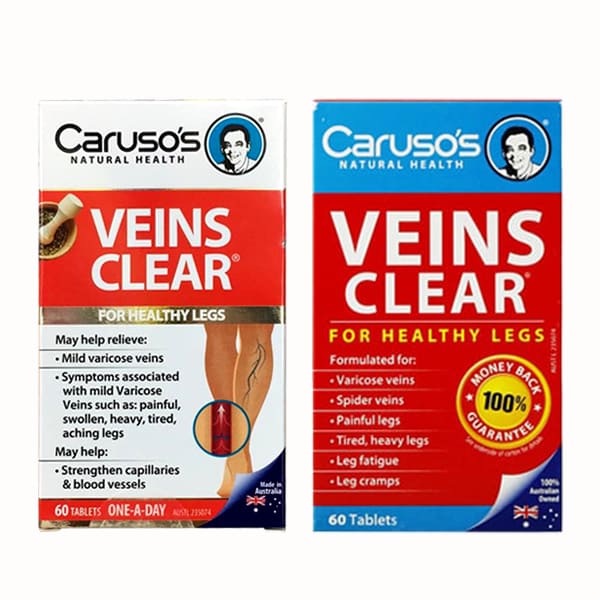 Hình ảnh viên uống Caruso’s Veins Clear mẫu mới và mẫu cũ 